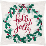 Holly Wreath Embroidered Cushion