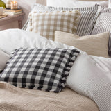 Barton Check Fringed Cushion Navy - KHEE