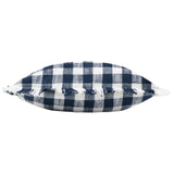 Barton Check Fringed Cushion Navy - KHEE