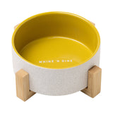 Field & Wander Ceramic Dog Bowl With Bamboo Stand - Yellow - KHEE