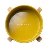 Field & Wander Ceramic Dog Bowl With Bamboo Stand - Yellow - KHEE