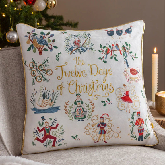 12 Days of Christmas Embroidered Cushion - KHEE