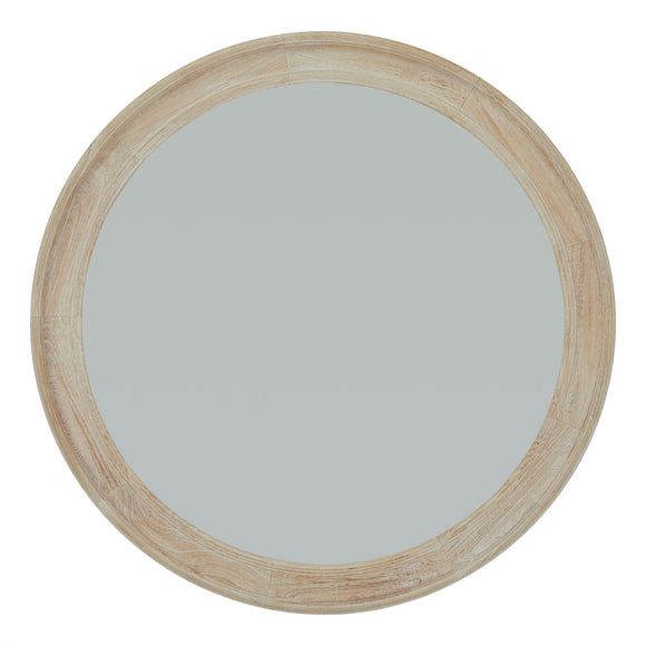 Large Washed Wood Round Framed Mirror