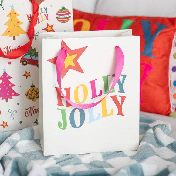 23cm Holly Jolly Colourful Christmas Gift Bag