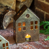 Antique Gold House Tealight Holder
