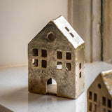 Antique Gold House Tealight Holder