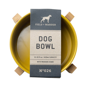 Field & Wander Ceramic Dog Bowl With Bamboo Stand - Yellow