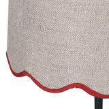 Slim Table Lamp with Red Scalloped Linen Shade