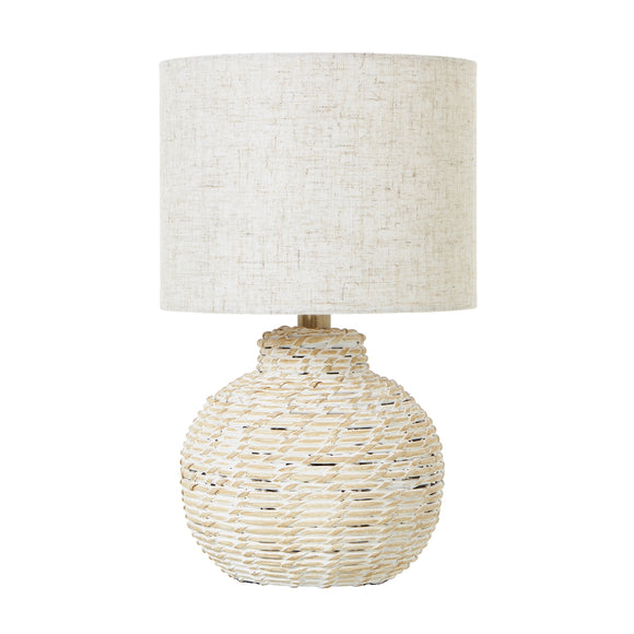 Small Bulbous Wicker Table Lamp With Linen Shade