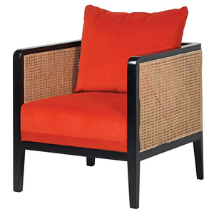 Burnt Orange Velvet Rattan Armchair