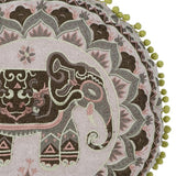 Embroidered Elephant Gaddi Cotton Cushion with Pompoms