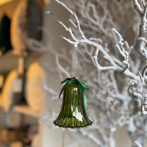 Glass Bell with Moss Ribbon Bow