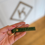 Green Leather and Gold FAVE PLACE Keyring