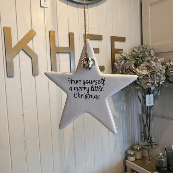 Hanging Ceramic Star Decoration, Have Yourself A Merry Little Christmas