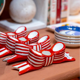 Hand-Painted Red Bow Ceramic Candle Holder