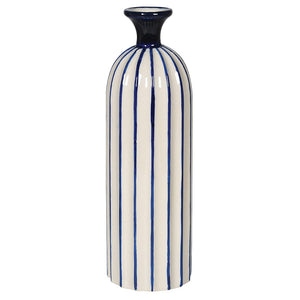 Hand Painted Blue and White Stripe Ceramic Vase