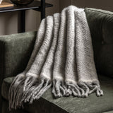 Faux Mohair Fringe Throw, Grey