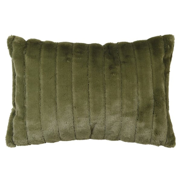 Olive Green Faux Fur Ribbed Cushion