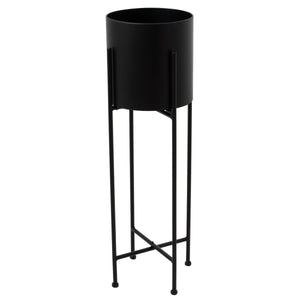 Tall Matt Black Cylindrical Planter On Black Frame