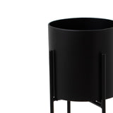 Tall Matt Black Cylindrical Planter On Black Frame