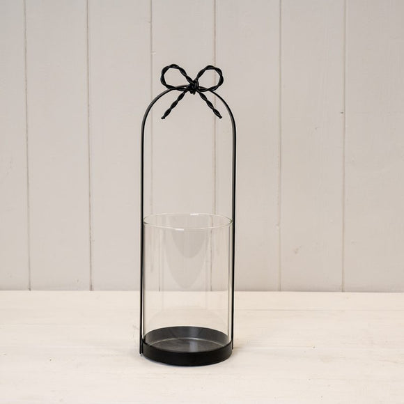 Medium Black Metal Candle Holder with Bow