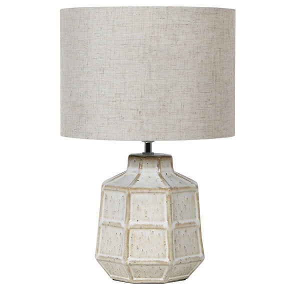 Off White Hexagonal Table Lamp with Linen Shade