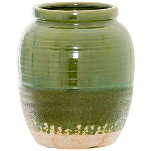 Olive Reactive Glazed Bulbous Vase