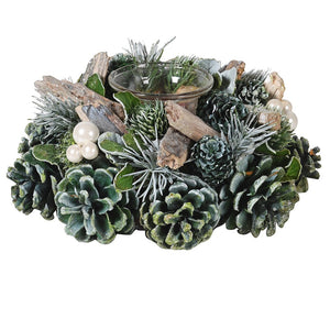 Green Fir and Pinecone Candleholder