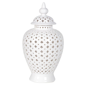Large White Pierced Lidded Ginger Jar
