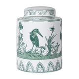 White and Sage Peacock Temple Jar