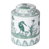 White and Sage Peacock Temple Jar