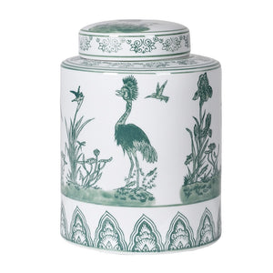 White and Sage Peacock Temple Jar