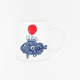 Fish with a red balloon on a white background