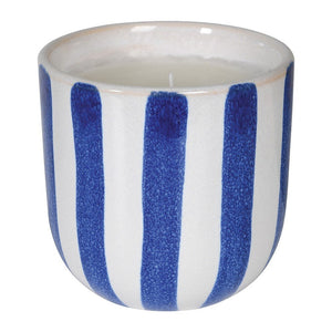 Blue & White Stripe Ceramic Pot with Candle - KHEE