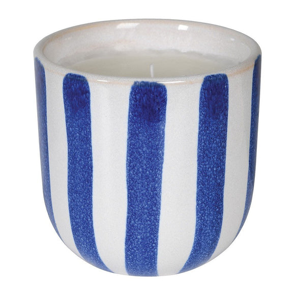 Blue & White Stripe Ceramic Pot with Candle - KHEE