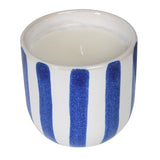 Blue & White Stripe Ceramic Pot with Candle - KHEE