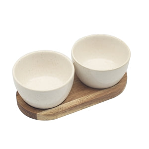 Set Of 2 Snack Bowls With Wooden Tray