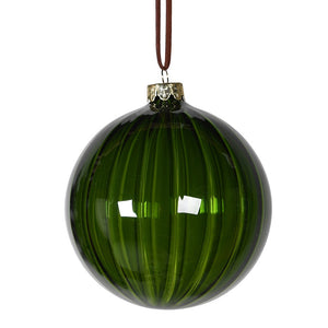 Green Glass Ribbed Bauble