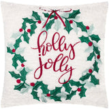 Holly Wreath Embroidered Cushion - KHEE