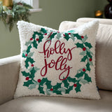 Holly Wreath Embroidered Cushion - KHEE