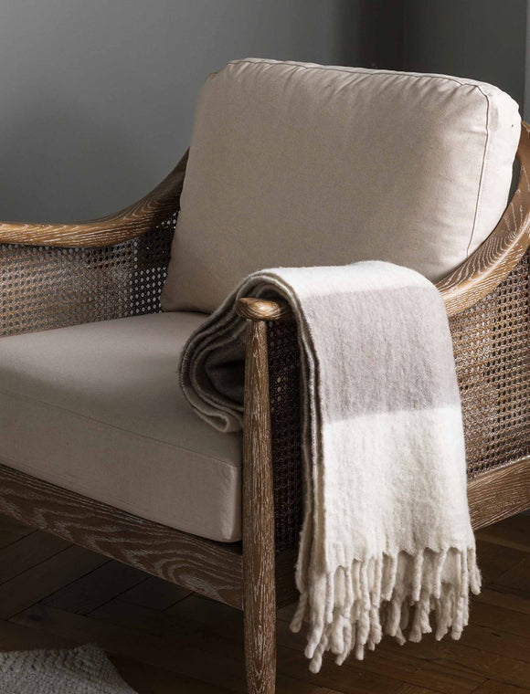 Leigh Wide Stripe Wool Throw, Natural - KHEE