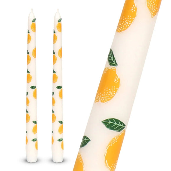 Lemon Print Tapered Dinner Candles - KHEE