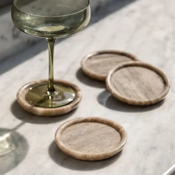 Round Coasters Set of 4 Beige Marble - KHEE