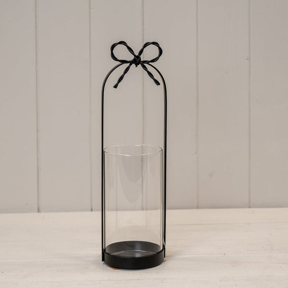 Small Black Metal Candle Holder with Bow - KHEE