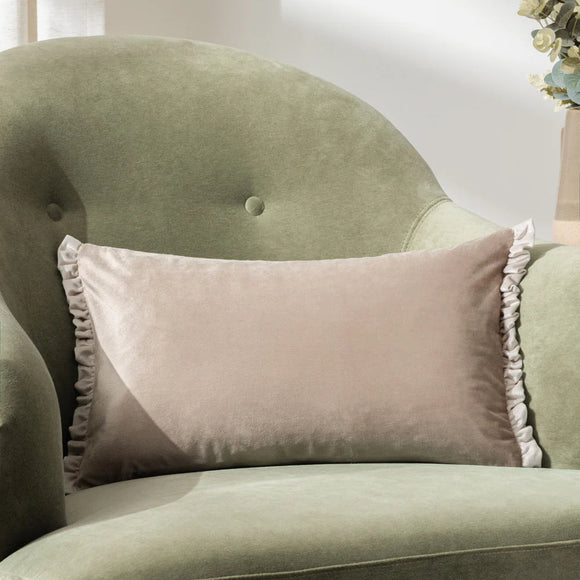 Tilly Velvet Cushion Oyster and Lace 30 x 50 - KHEE