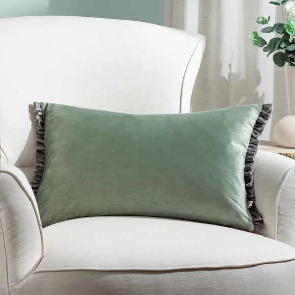Tilly Velvet Cushion Sage and Grey 30 x 50 - KHEE