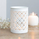 White Matte Lattice Cut Oil Burner and Wax Warmer - KHEE