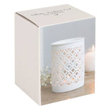 White Matte Lattice Cut Oil Burner and Wax Warmer - KHEE