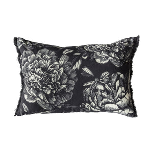 Vintage Floral Cushion, Black and Oyster