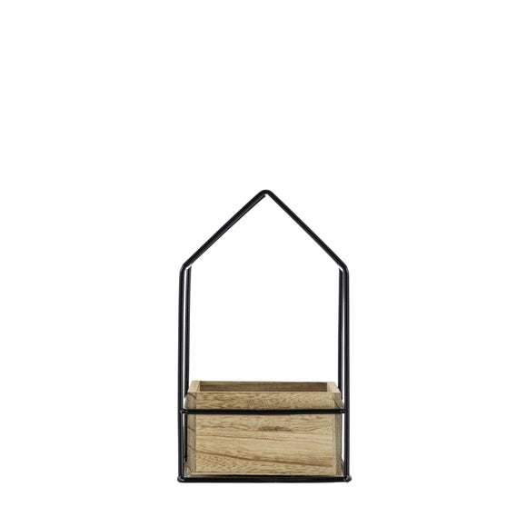 This delightful large Arden Shelf is handmade with black iron metal wire surrounding a beautiful natural wooden tray. 